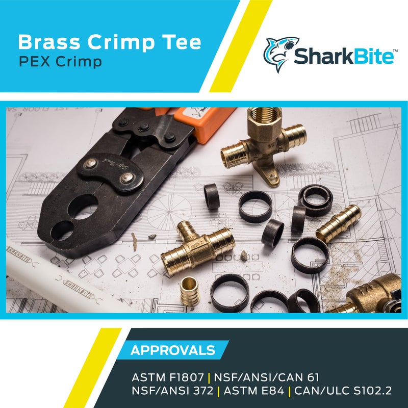 SharkBite 3/4 Inch Crimp Tee, Pack of 10, Brass Plumbing Fitting, PEX Pipe, PE-RT, UC370LFA10 - Image 5